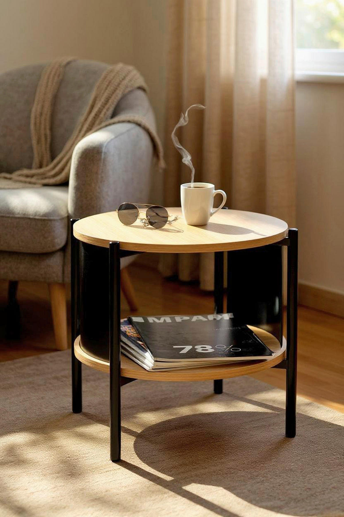 BEISTELLTISCH in Metall, Holzwerkstoff 40/40/44 cm  - Eichefarben/Schwarz, Trend, Holzwerkstoff/Metall (40/40/44cm)