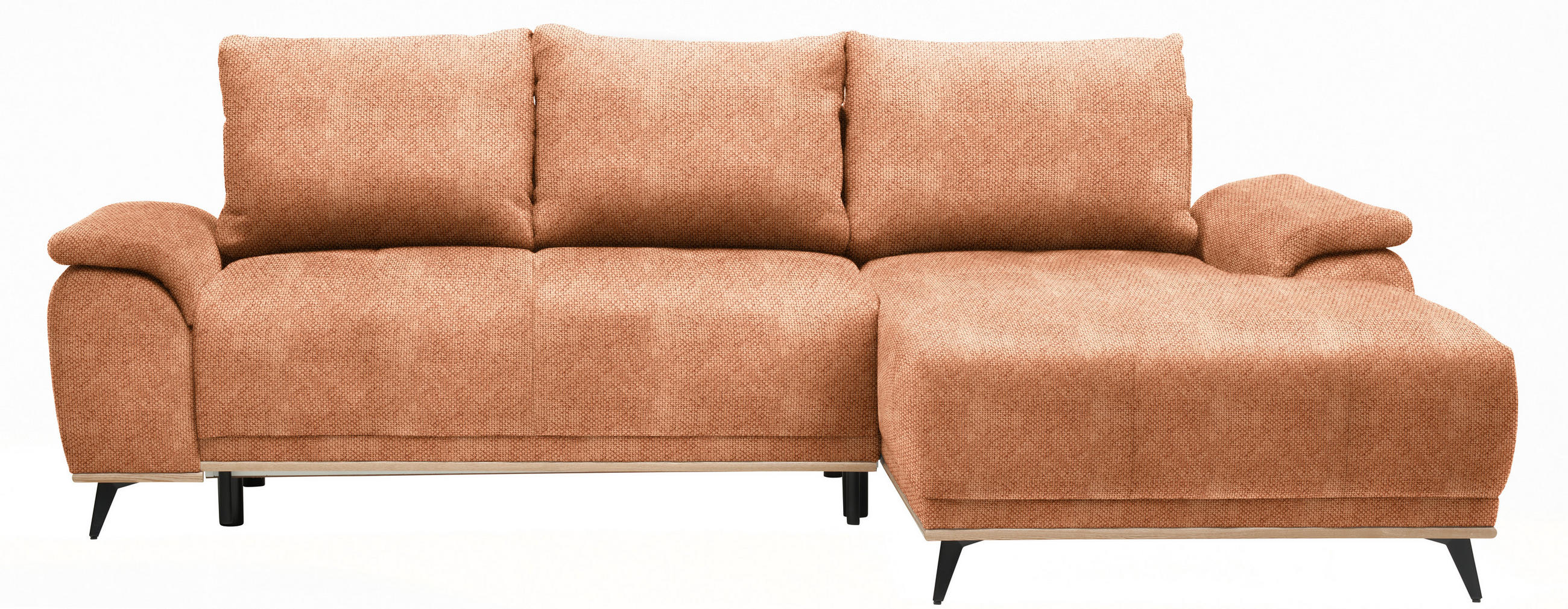 ECKSOFA Rostfarben Struktur  - Rostfarben/Schwarz, MODERN, Textil/Metall (262/168cm) - home24