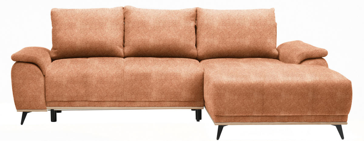 ECKSOFA in Struktur Rostfarben  - Rostfarben/Schwarz, Modern, Textil/Metall (262/168cm) - home24