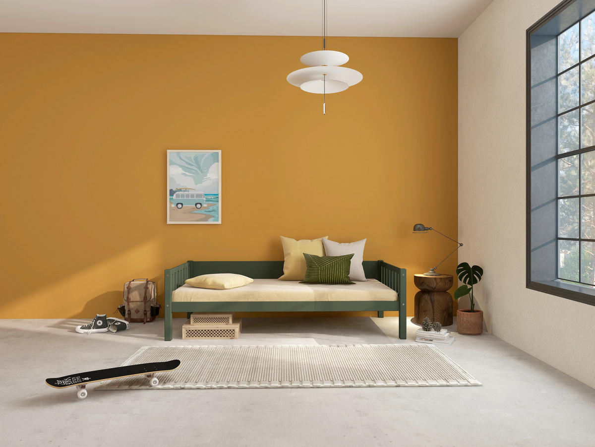 BETT 90/200 cm,  in Dunkelgrün, Rollrost  - Dunkelgrün, MODERN, Holz (90/200cm) - Chameo