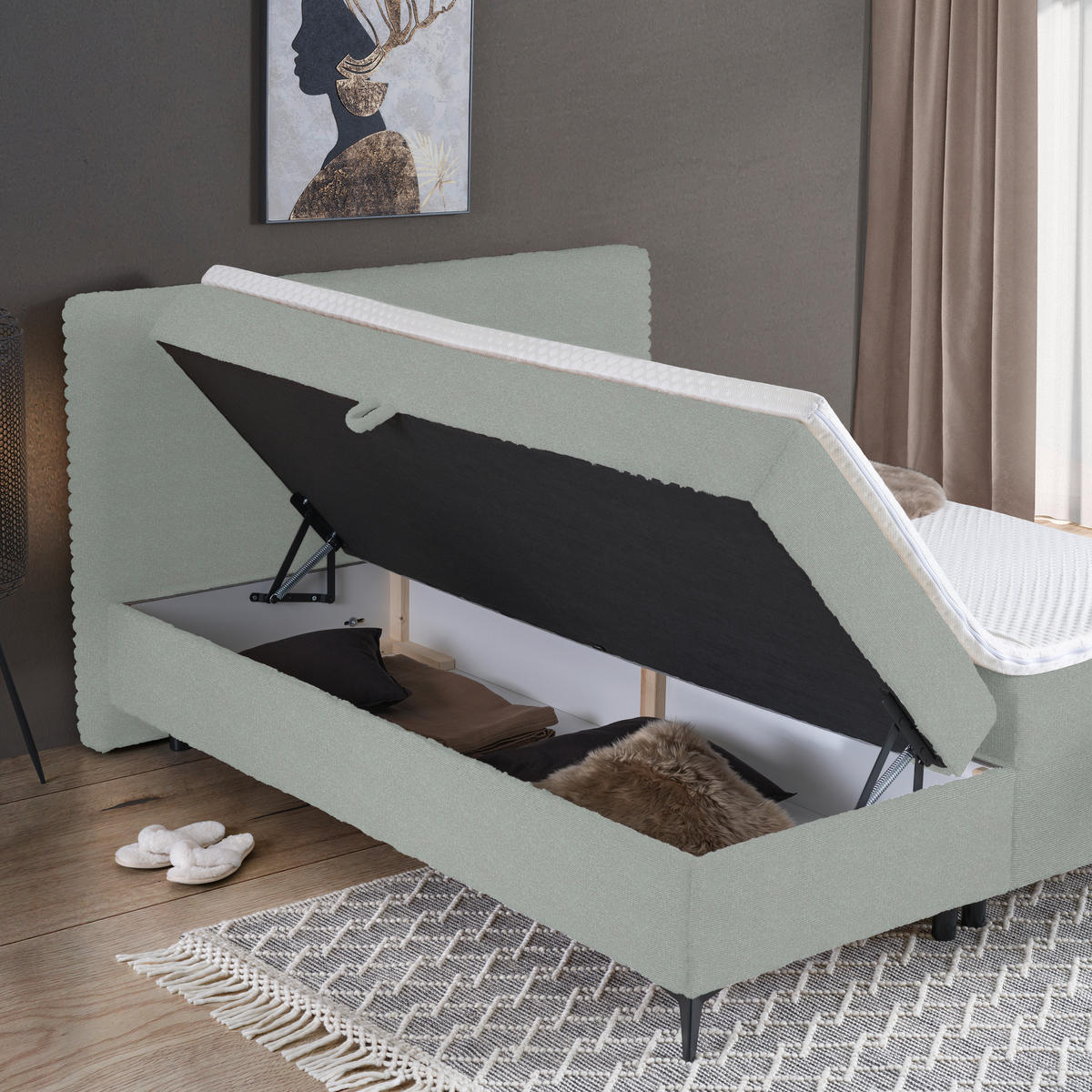 BOXBETT 180/200 cm  in Hellgrau  - Hellgrau/Schwarz, Design, Holz/Holzwerkstoff (180/200cm) - Xora