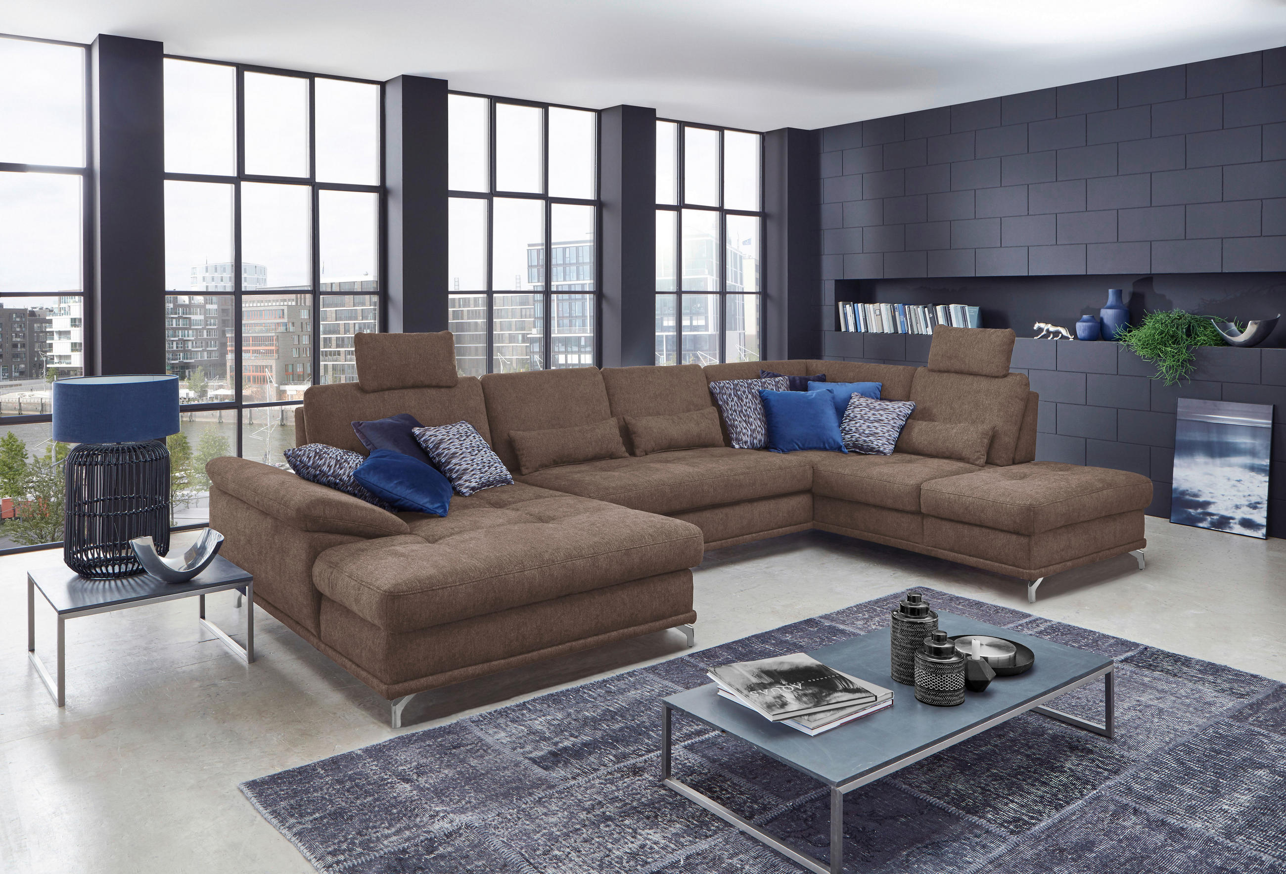 WOHNLANDSCHAFT Taupe Flachgewebe  - Taupe/Silberfarben, KONVENTIONELL, Textil/Metall (176/363/223cm) - Sit & More