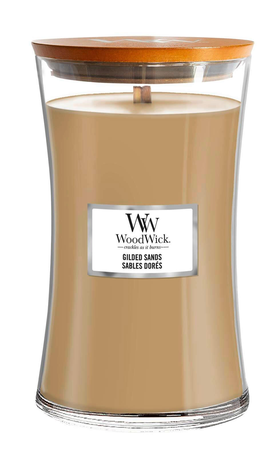 DIŠEČA SVEČA - peščene barve, Basics, steklo/les (10/18/10cm)