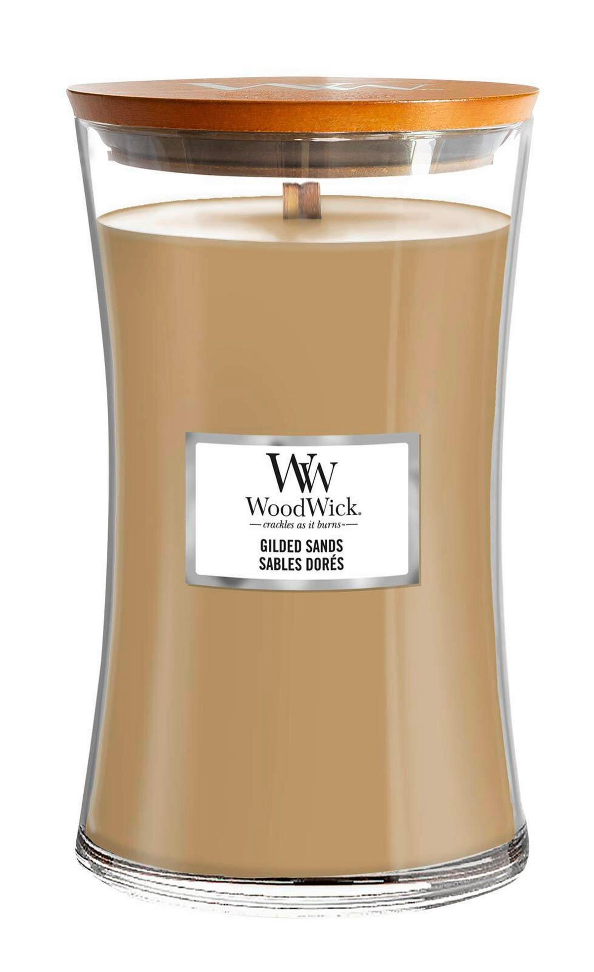 DIŠEČA SVEČA - peščene barve, Basics, steklo/les (10/18/10cm)