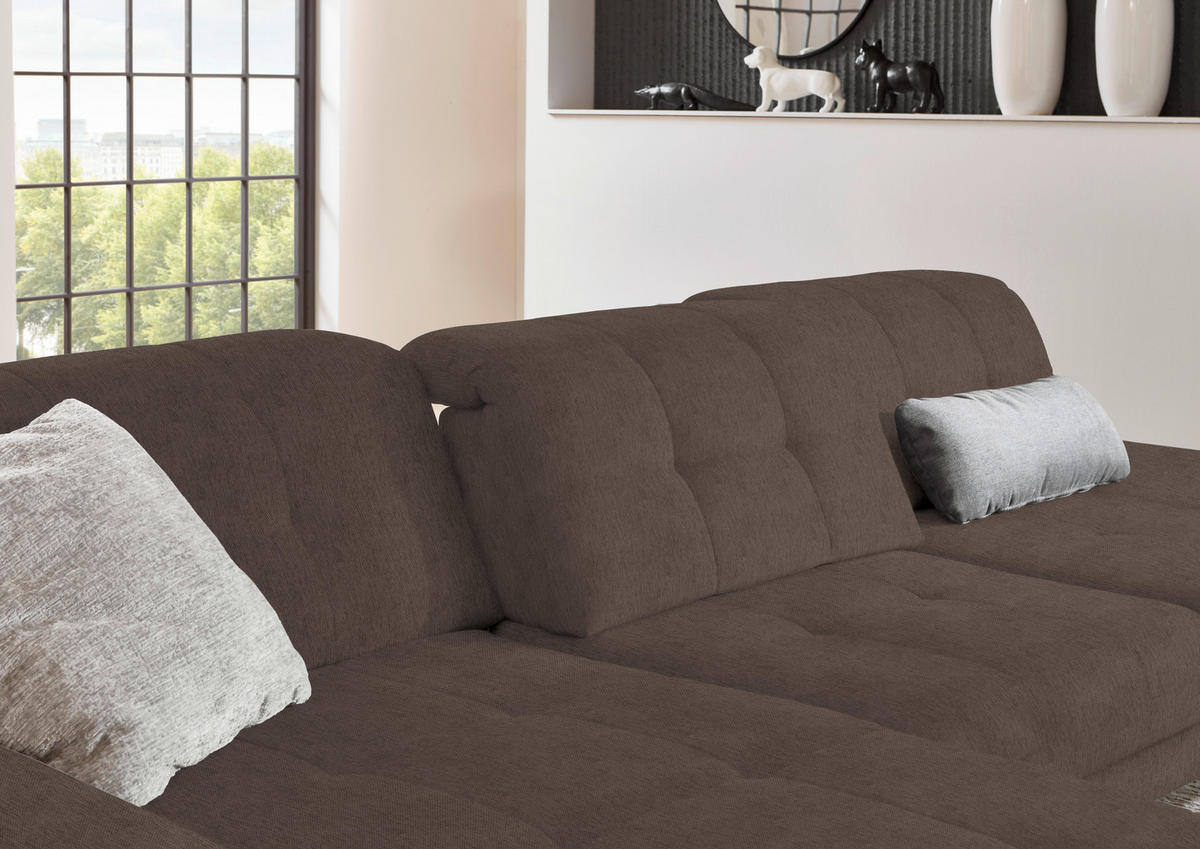 ECKSOFA in Flachgewebe Braun  - Schwarz/Braun, Design, Textil/Metall (190/309cm) - Beldomo Style