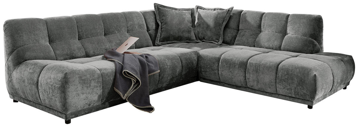 ECKSOFA ITALIA in Chenille Anthrazit  284/250 cm  - Anthrazit/Schwarz, MODERN, Kunststoff/Textil (284/250cm) - Livetastic