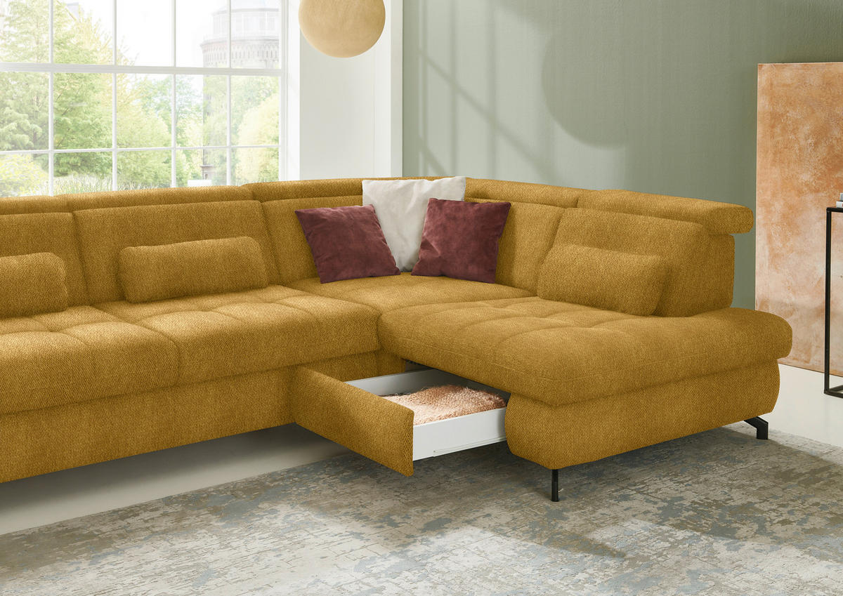 ECKSOFA Currygelb Chenille  - Currygelb/Schwarz, Design, Textil/Metall (310/220cm) - Beldomo Style