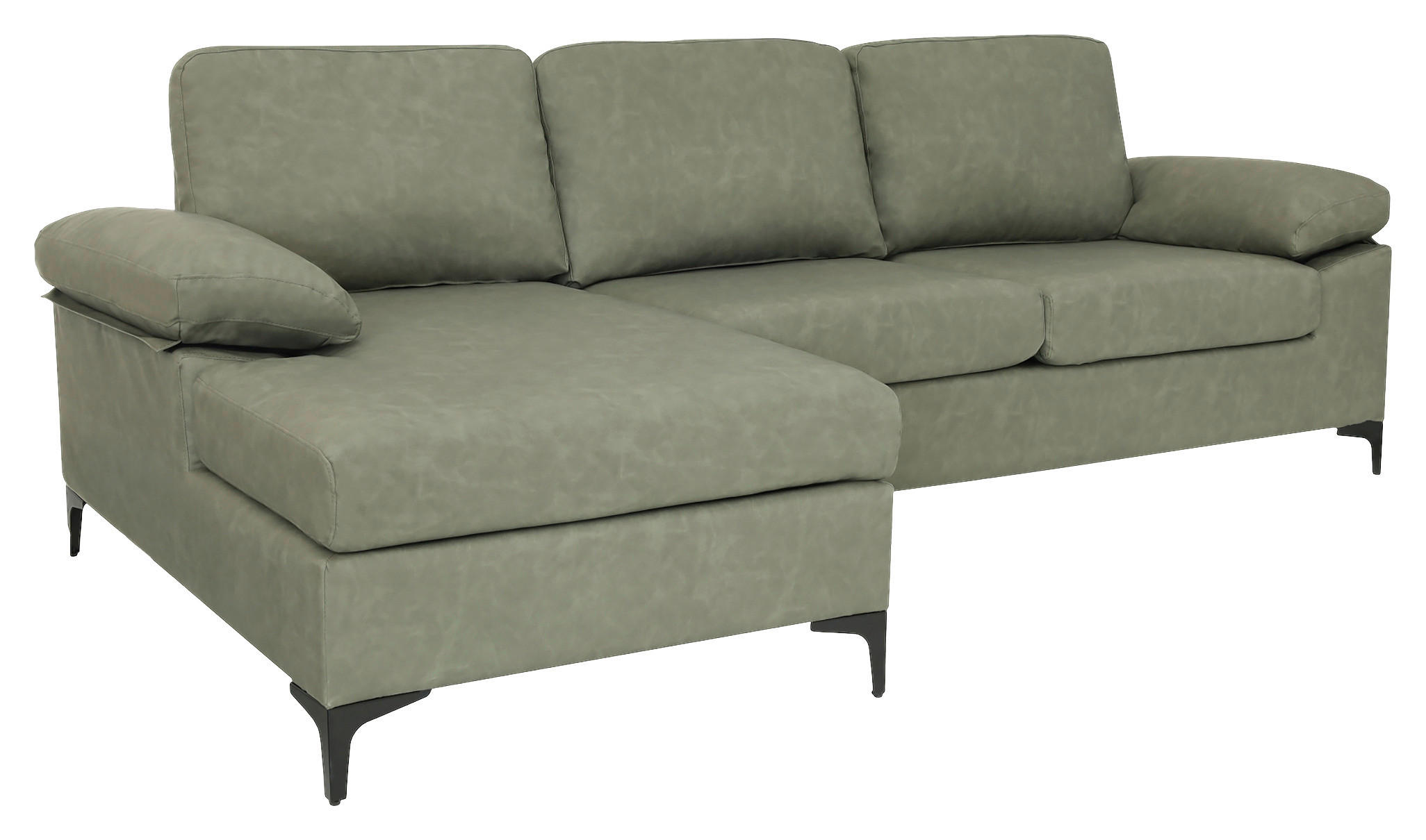 ECKSOFA in Lederlook Grün  - Schwarz/Grün, Konventionell, Kunststoff/Textil (135/262cm) - MID.YOU
