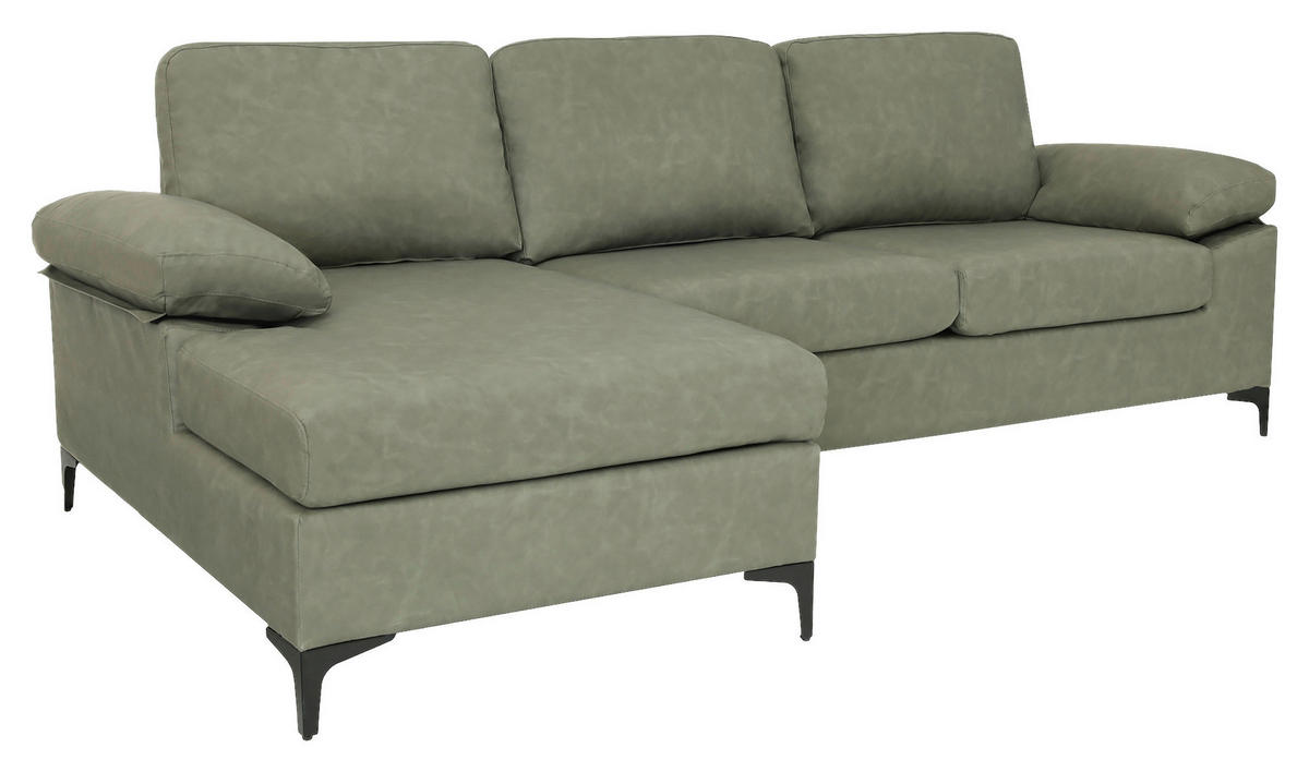 ECKSOFA Grün Lederlook  - Schwarz/Grün, KONVENTIONELL, Kunststoff/Textil (135/262cm) - MID.YOU