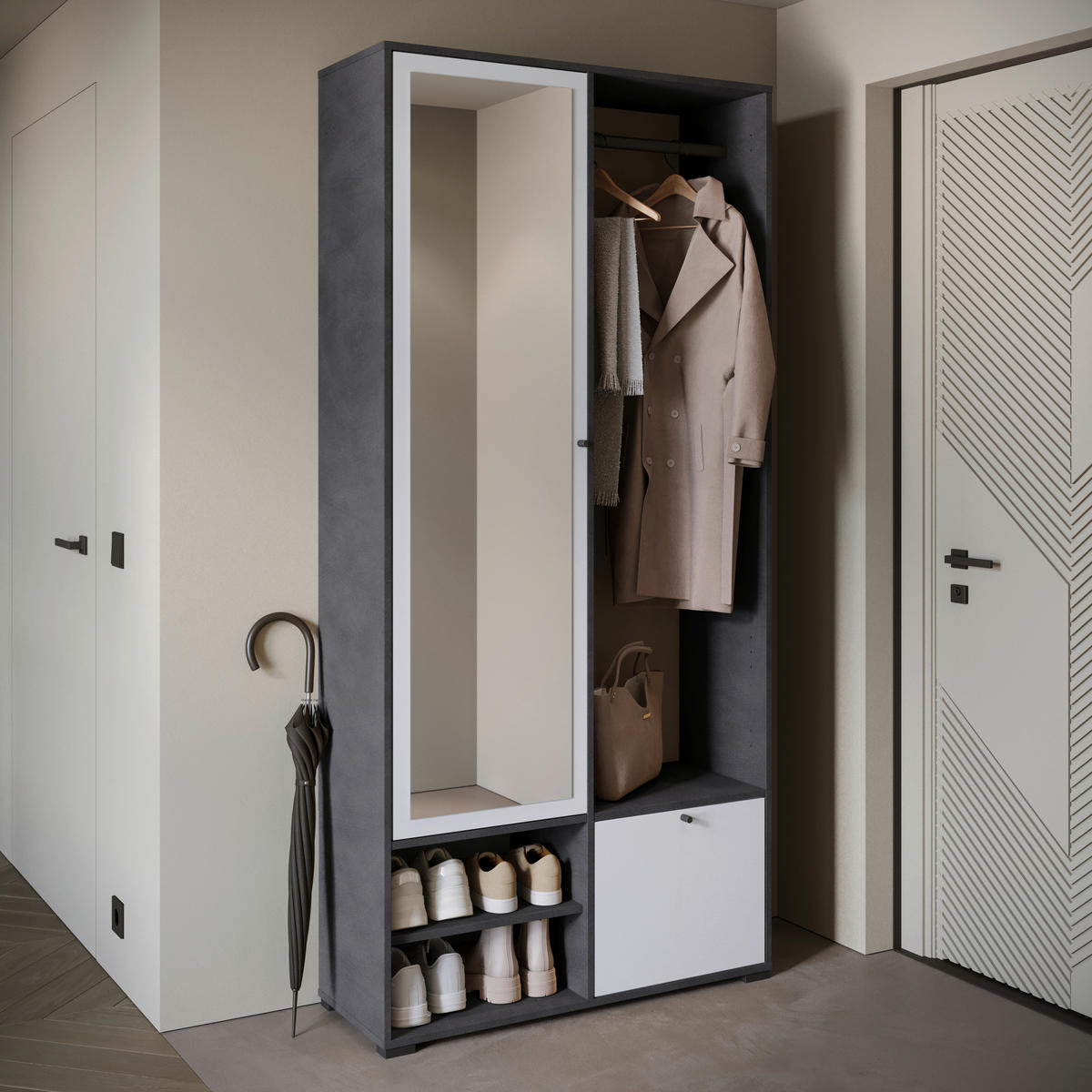 GARDEROBE  in  - Anthrazit/Weiß, Trend, Holzwerkstoff (90/190/33cm)