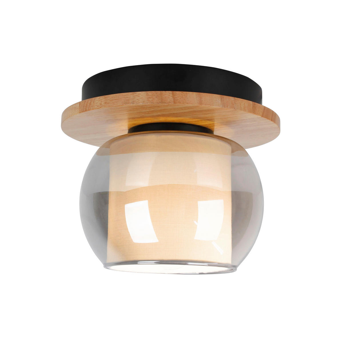 DECKENLEUCHTE TEXAS 18/15 cm   - Schwarz/Naturfarben, Design, Glas/Holz (18/15cm) - Näve