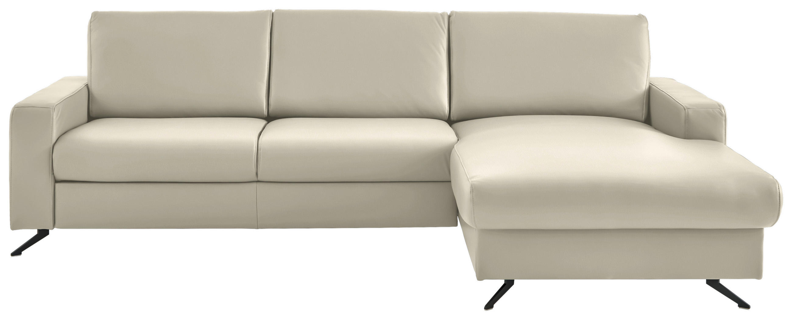 ECKSOFA in Echtleder Ecru  267/165 cm  - Ecru/Schwarz, Design, Leder/Metall (267/165cm) - Beldomo Premium