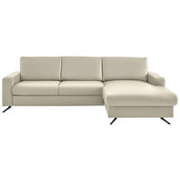 ECKSOFA in Echtleder Ecru  - Ecru/Schwarz, Design, Leder/Metall (267/165cm) - Beldomo Premium