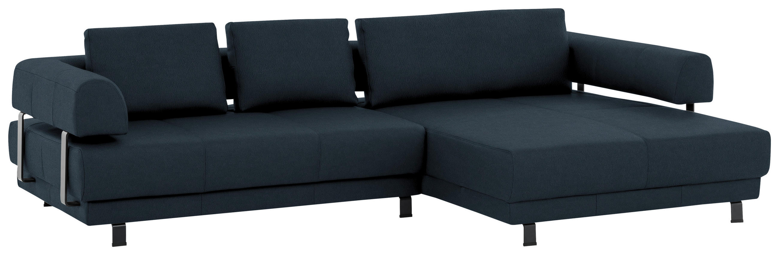 ECKSOFA in Echtleder Dunkelblau  - Schwarz/Dunkelblau, Design, Leder/Metall (307/188cm)