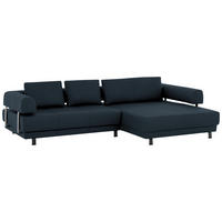 ECKSOFA in Echtleder Dunkelblau  - Schwarz/Dunkelblau, Design, Leder/Metall (307/188cm)