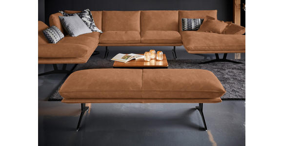 WOHNLANDSCHAFT in Echtleder Hellbraun - Hellbraun/Schwarz, Natur, Leder/Metall (217/359/155cm) - Dieter Knoll