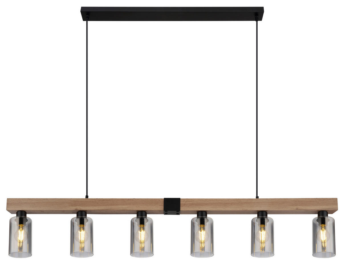 HÄNGELEUCHTE 140/10/120 cm  - Dunkelbraun/Schwarz, Natur, Glas/Holzwerkstoff (140/10/120cm) - Globo