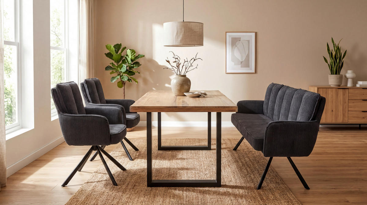 SITZBANK 180/93/67 cm Cord Dunkelgrau  - Dunkelgrau/Schwarz, Design, Textil/Metall (180/93/67cm) - Novel