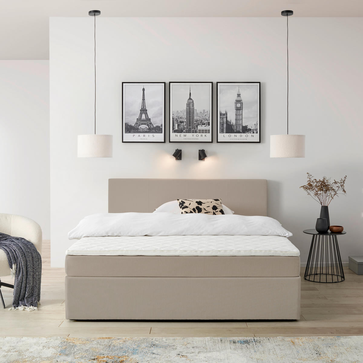POSTELJA Z VZMETNICO 200 cm   x 200 cm  , tekstil peščene barve  - črna/peščene barve, Basics, umetna masa/tekstil (200/200cm) - P & B