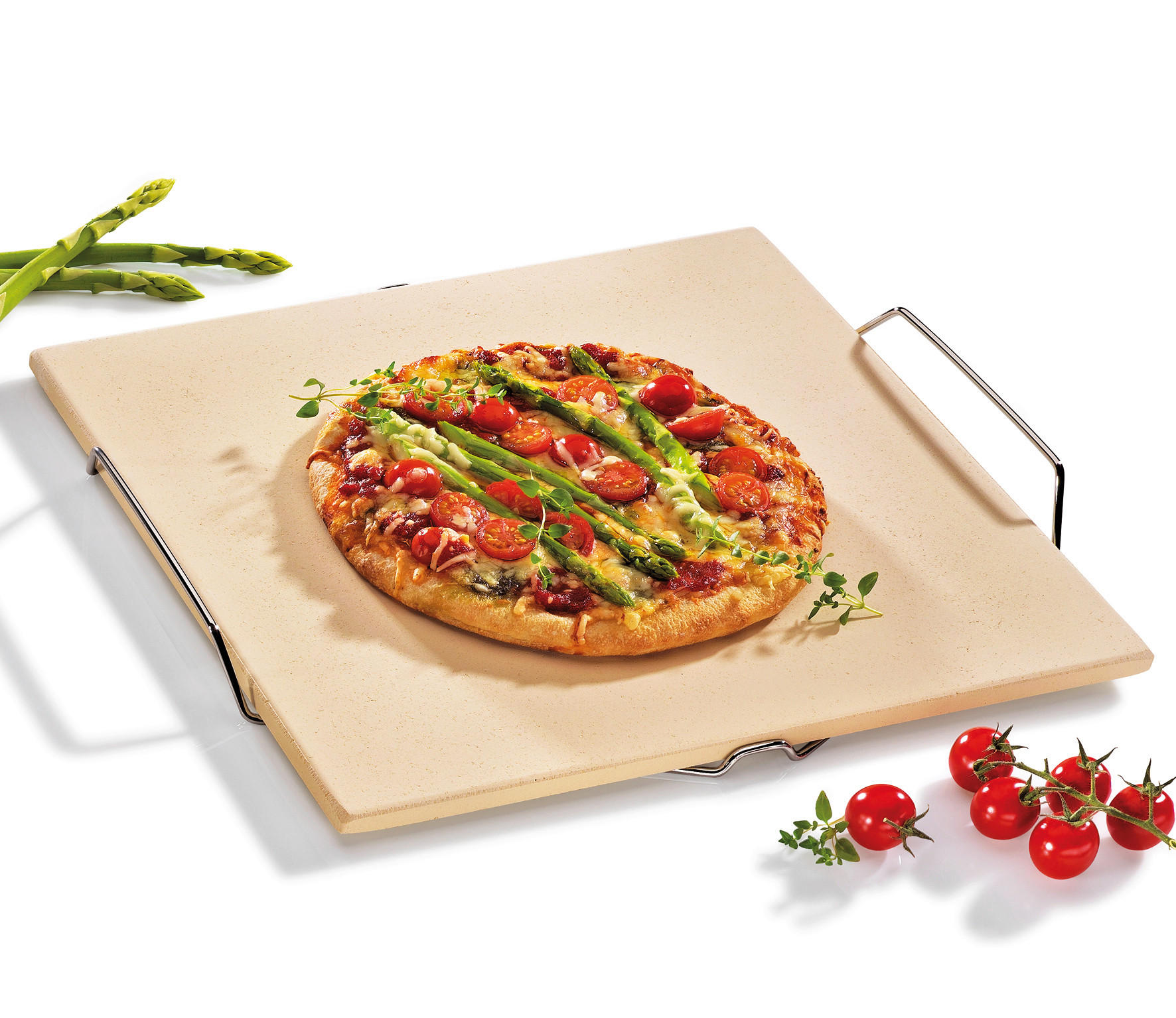 PIZZASTEIN - Beige, Basics, Stein/Metall (38/35,5/3,5cm) - KÜCHENPROFI