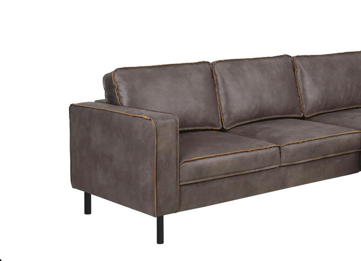 ECKSOFA WATKINS Dunkelgrau Echtleder Lederlook, Mikrofaser  - Dunkelgrau/Schwarz, MODERN, Leder/Textil (232/161cm) - Trendmanufaktur