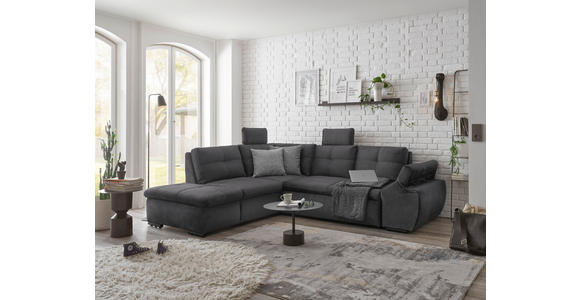 ECKSOFA in Mikrovelours Grau  - Schwarz/Grau, KONVENTIONELL, Kunststoff/Textil (217/265cm) - Carryhome