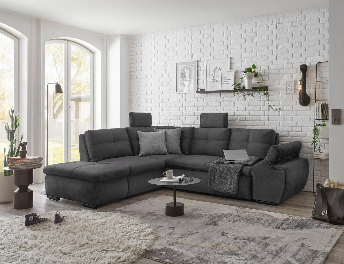 ECKSOFA in Mikrovelours Grau  - Schwarz/Grau, Konventionell, Kunststoff/Textil (217/265cm) - Carryhome