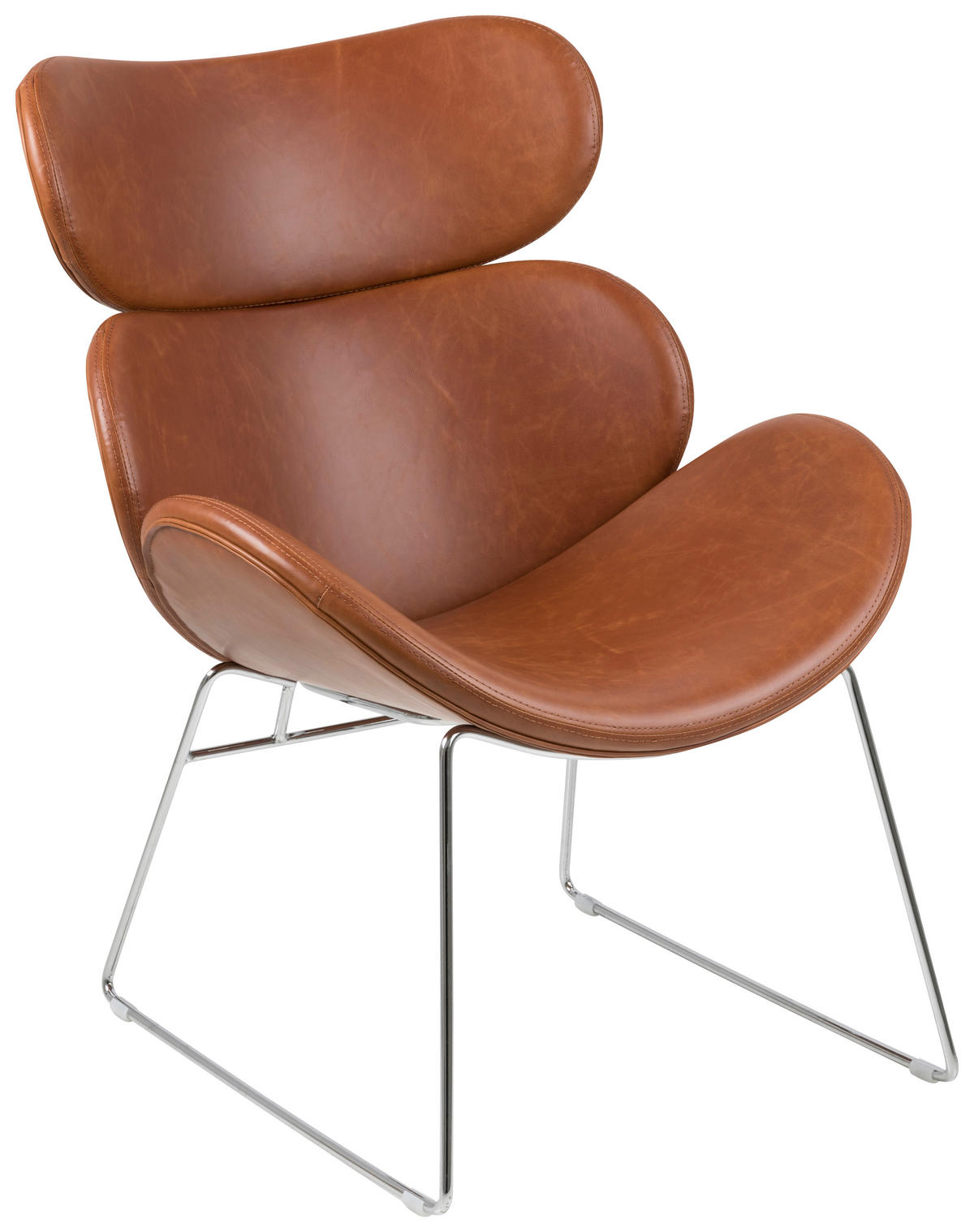 SESSEL Lederlook Cognac    - Chromfarben/Cognac, Trend, Textil/Metall (69/90,5/78,5cm) - MID.YOU