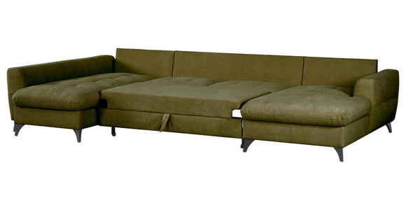 WOHNLANDSCHAFT Grün Chenille  - Schwarz/Grün, KONVENTIONELL, Textil/Metall (188/340/160cm) - Xora