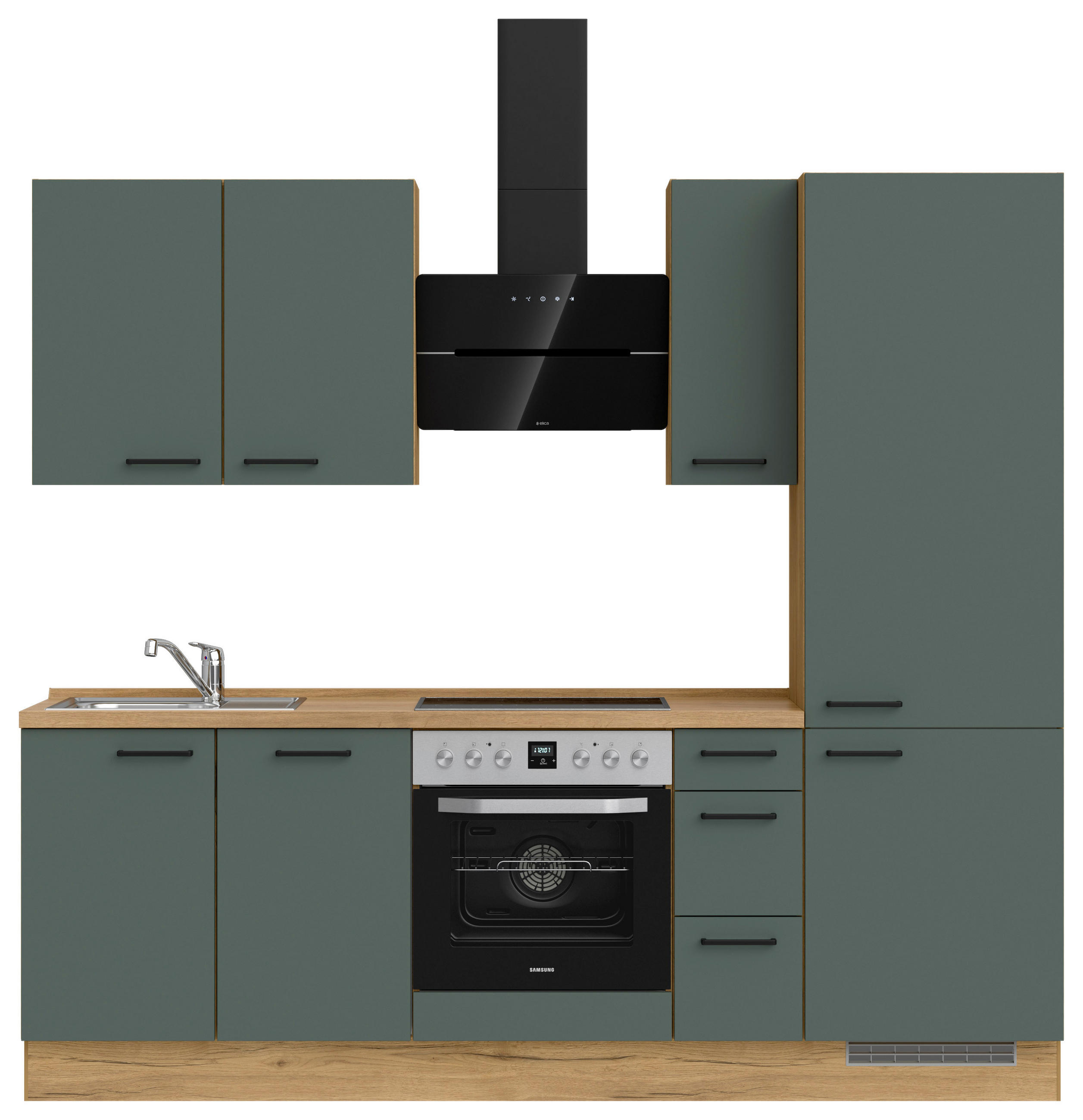 KÜCHENLEERBLOCK 240 cm   in Eichefarben, Dunkelgrün  - Dunkelgrün/Eichefarben, MODERN, Holzwerkstoff/Metall (240cm) - Nobilia
