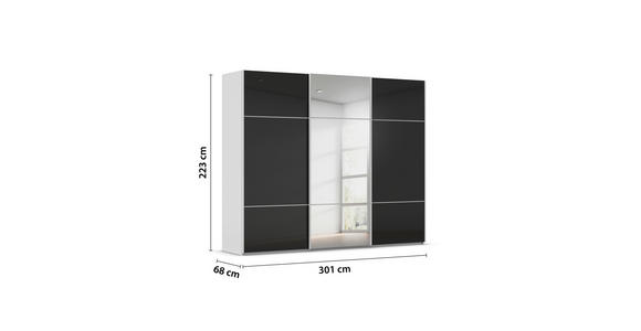 SCHWEBETÜRENSCHRANK 301/223/68 cm 3-türig Grau, Schwarz - Schwarz/Grau, KONVENTIONELL, Glas/Holzwerkstoff (301/223/68cm) - Novel