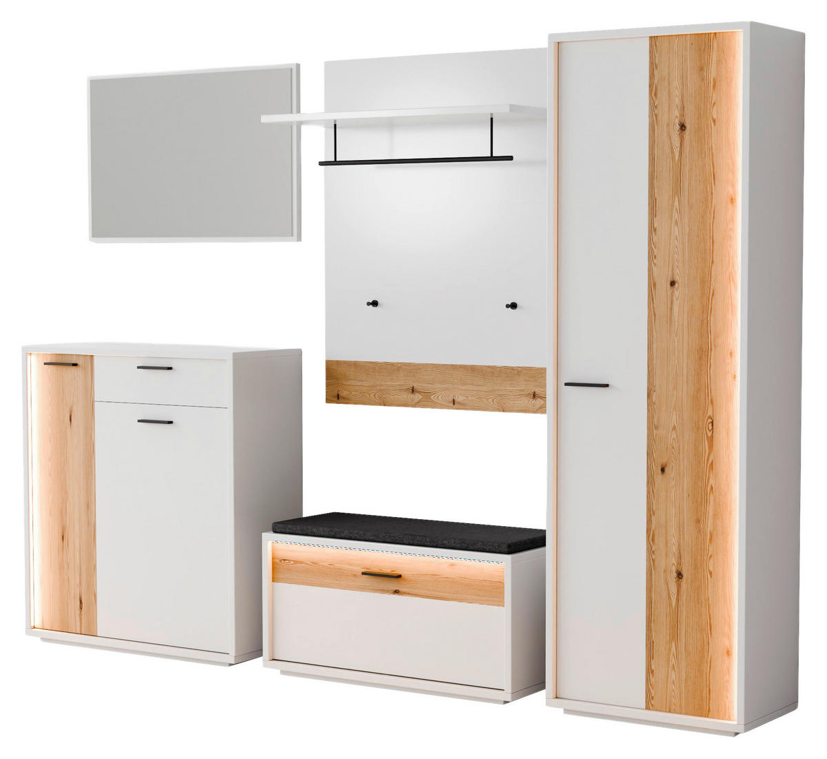 GARDEROBE 5-teilig  in 284/201/37 cm  - Eichefarben/Weiß, Design, Glas/Holzwerkstoff (284/201/37cm) - Xora