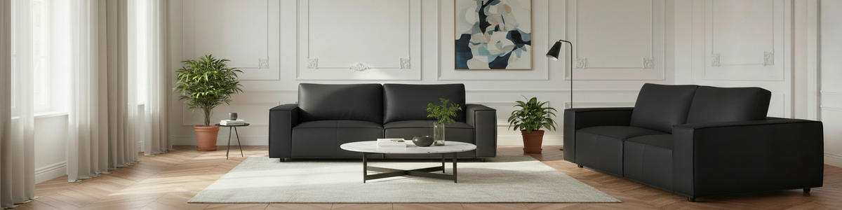 3-SITZER-SOFA VIVO Echtleder Schwarz  - Schwarz, Design, Leder/Kunststoff (236/76/96cm) - MID.YOU