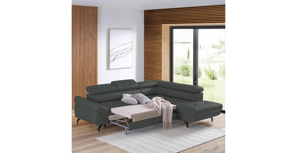 ECKSOFA in Echtleder Grau 270/220 cm - Schwarz/Grau, Design, Leder/Metall (270/220cm) - Novel