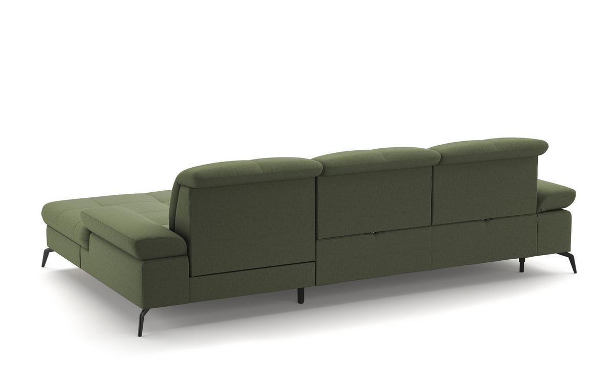 ECKSOFA in Flachgewebe Olivgrün  - Schwarz/Olivgrün, Konventionell, Textil/Metall (279/185cm) - Sit & More