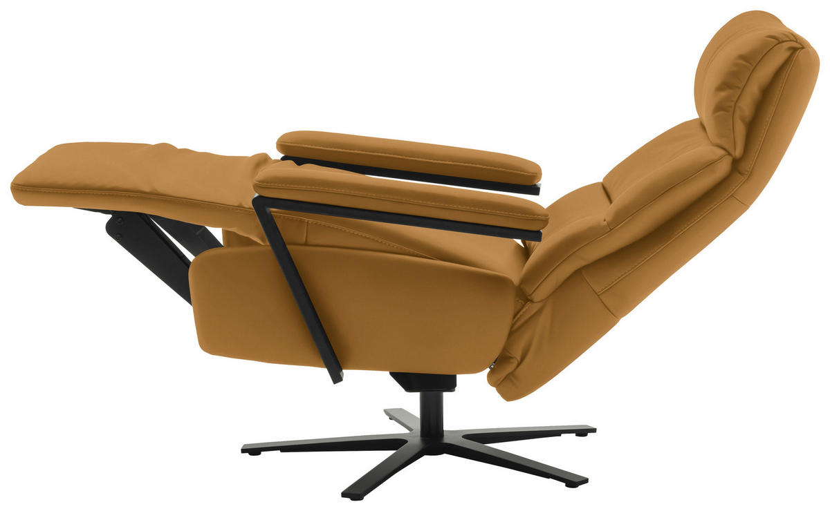 FERNSEHSESSEL  mit Relaxfunktion Echtleder Currygelb  - Currygelb/Schwarz, Design, Leder/Metall (74/111/85cm) - Schöner Wohnen