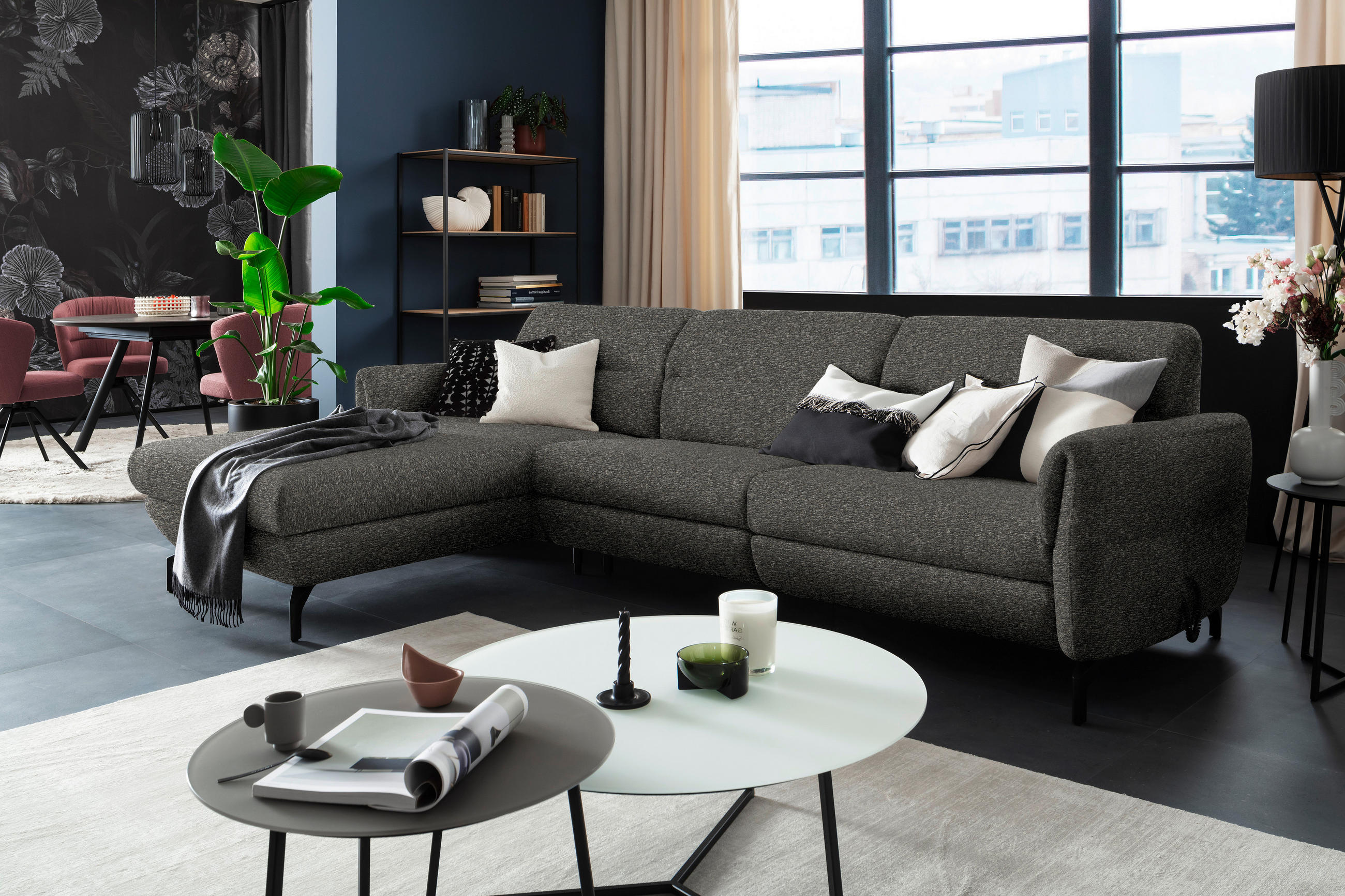 ECKSOFA Dunkelbraun Chenille  - Dunkelbraun/Schwarz, Design, Textil/Metall (187/299cm) - Schöner Wohnen