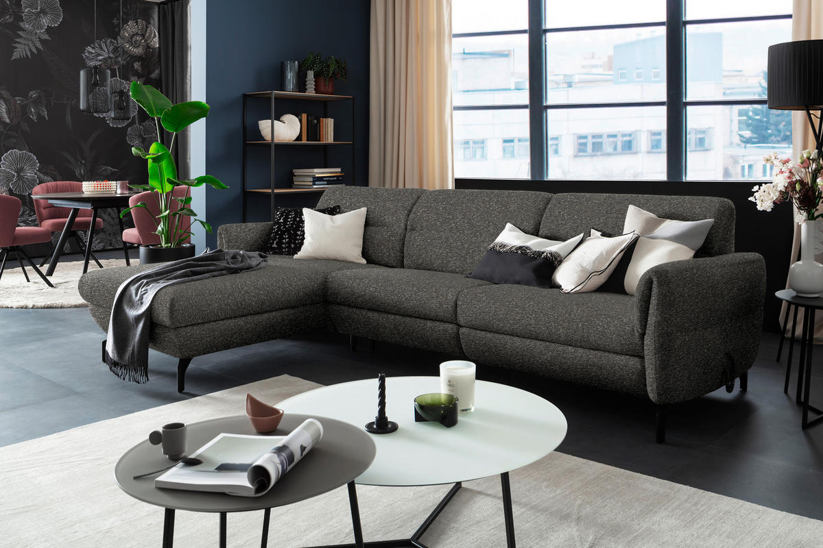 ECKSOFA in Chenille Dunkelbraun  187/299 cm  - Dunkelbraun/Schwarz, Design, Textil/Metall (187/299cm) - Schöner Wohnen
