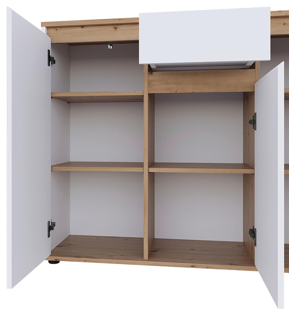 ŠIROKA KOMODA, bela, hrast artisan  - črna/bela, Moderno, umetna masa/leseni material (120/93/38cm) - Carryhome