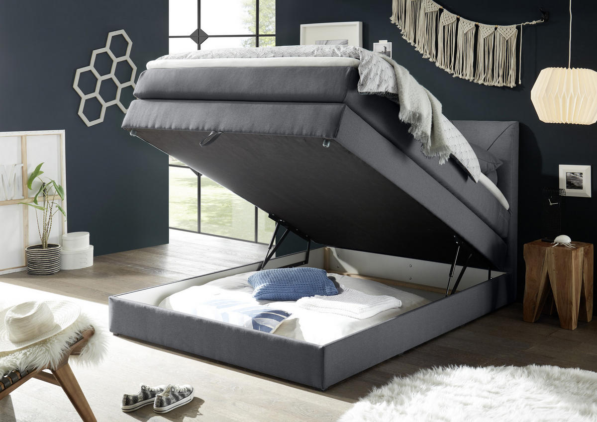 LIT BOXSPRING 120/200 cm  in Anthrazit  - Anthrazit/Schwarz, Design, Holzwerkstoff/Kunststoff (120/200cm) - Xora