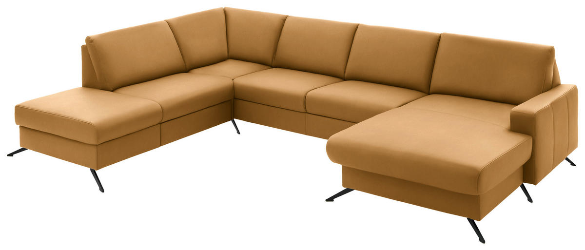 WOHNLANDSCHAFT in Echtleder Currygelb  - Currygelb/Schwarz, Design, Leder/Metall (233/339/165cm) - Beldomo Premium