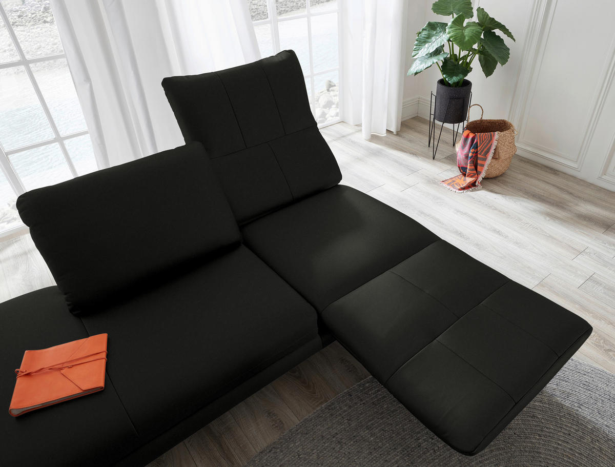 RÉCAMIERE in Echtleder Schwarz  - Chromfarben/Schwarz, Design, Leder/Metall (209/85-109/95-16cm) - Dieter Knoll