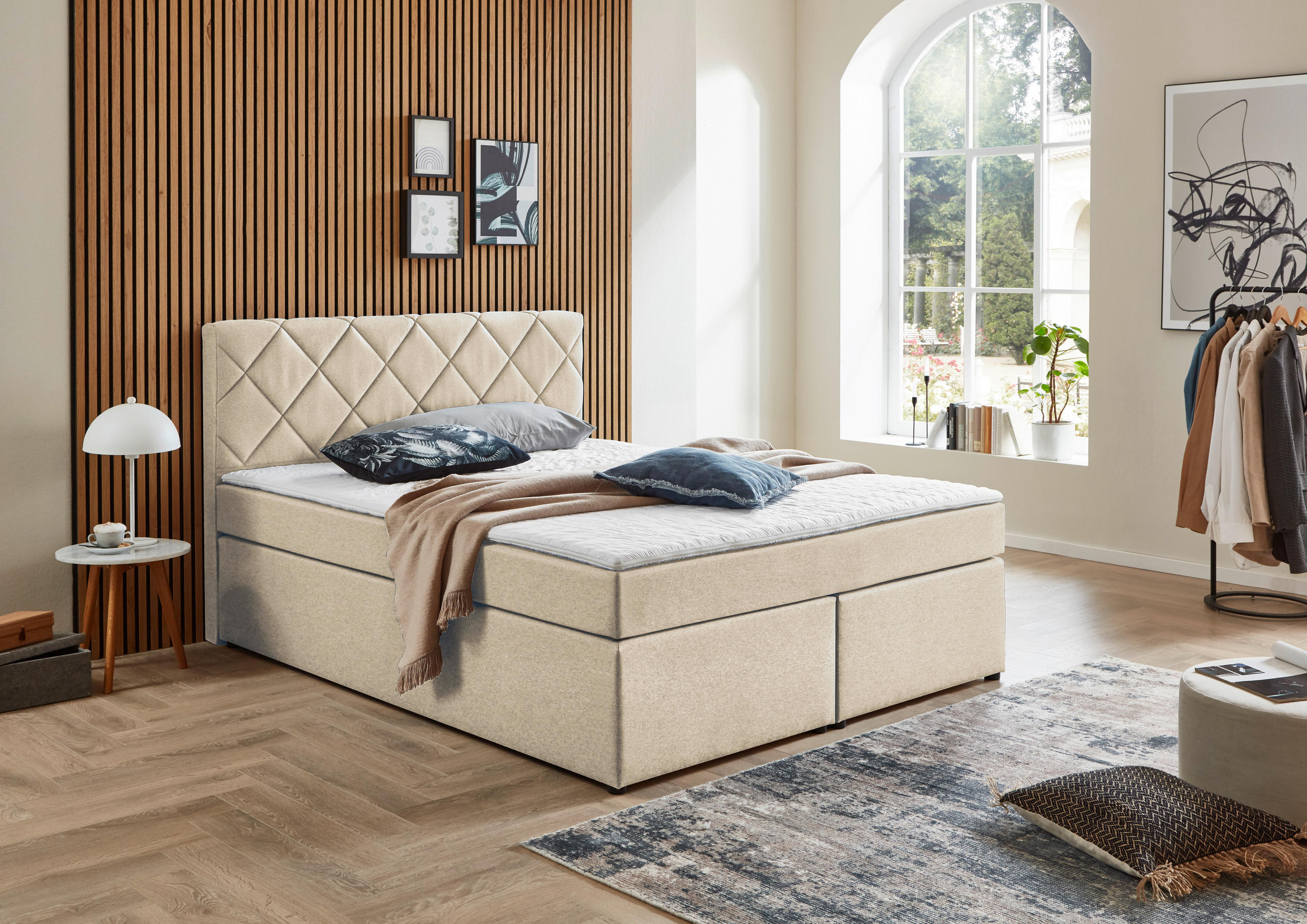 BOXSPRINGBETT 140/200 cm  in Creme  - Creme/Schwarz, KONVENTIONELL, Kunststoff/Textil (140/200cm) - Boxxx