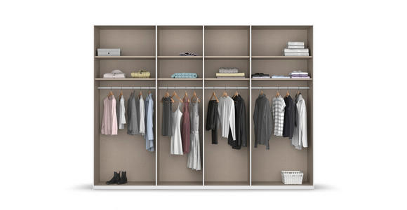SCHWEBETÜRENSCHRANK 316/223/68 cm 4-türig Weiß, Eiche Artisan - Chromfarben/Weiß, KONVENTIONELL, Glas/Holzwerkstoff (316/223/68cm) - Novel