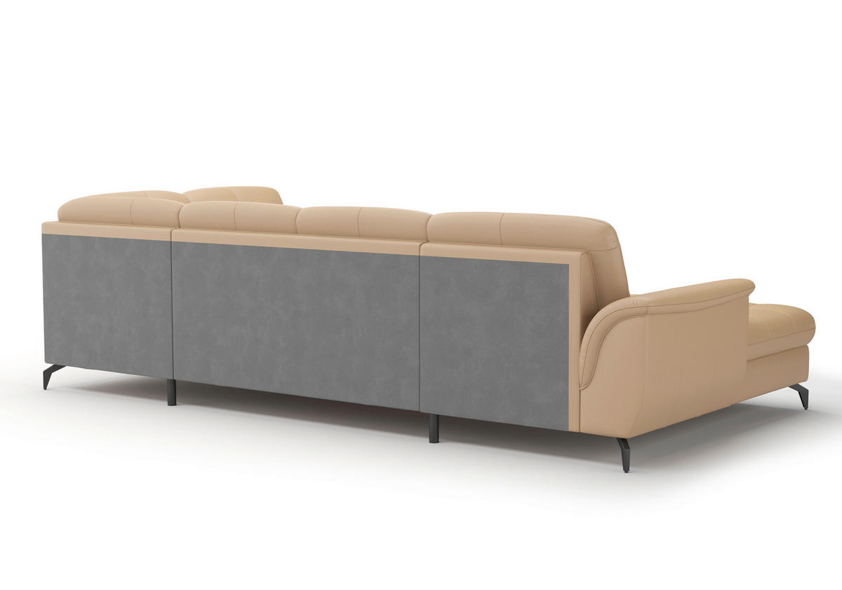 WOHNLANDSCHAFT Cappuccino Kombination Echtleder/Stoff Vliesstoff  - Schwarz/Cappuccino, MODERN, Leder/Textil (164/319/212cm) - Sit & More