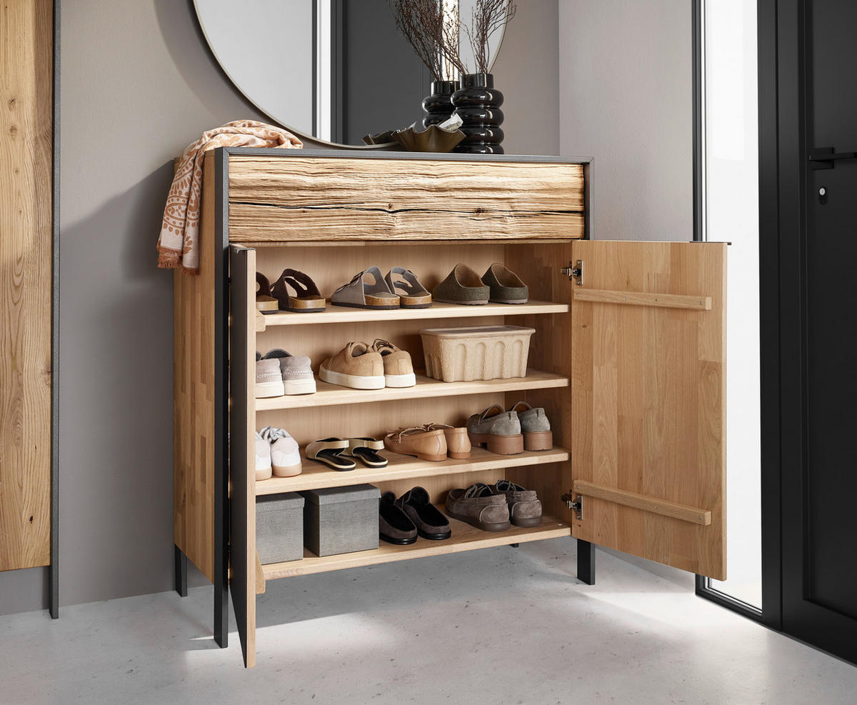 SCHUHSCHRANK 99/110,8/44,6 cm  - Eichefarben/Graphitfarben, Natur, Glas/Holz (99/110,8/44,6cm) - Valdera