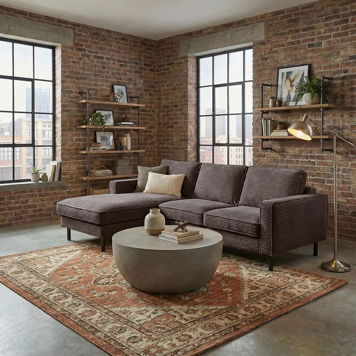 ECKSOFA Taupe Cord Bettkasten, Schlaffunktion, Rücken echt  - Taupe/Schwarz, Design, Textil/Metall (166/238cm) - Livetastic