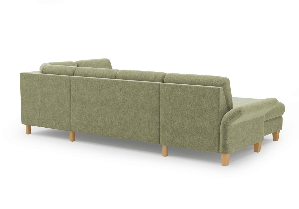 WOHNLANDSCHAFT Hellgrün Flachgewebe  - Eichefarben/Hellgrün, KONVENTIONELL, Holz/Textil (164/314/195cm) - Sit & More