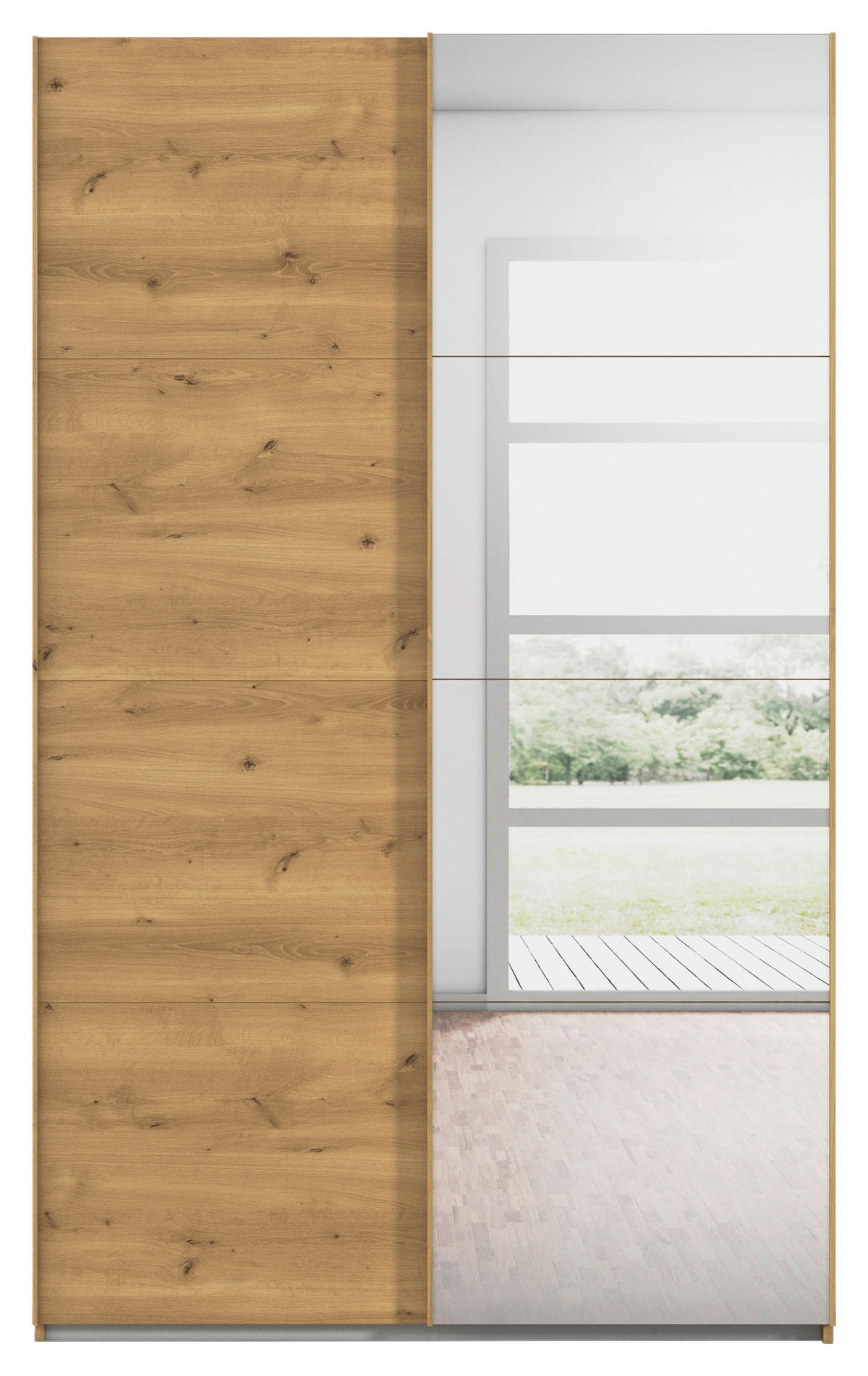 SCHWEBETÜRENSCHRANK 137/223/68 cm 2-türig Eichefarben  - Eichefarben, Design, Glas/Holzwerkstoff (137/223/68cm) - Novel