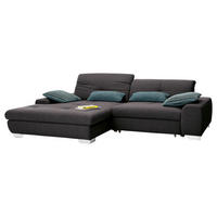 ECKSOFA Dunkelgrau Flachgewebe Rücken echt, Kopfteilverstellung, Sitztiefenverstellung  - Chromfarben/Dunkelgrau, Design, Textil/Metall (198/276cm) - SetOne by Musterring